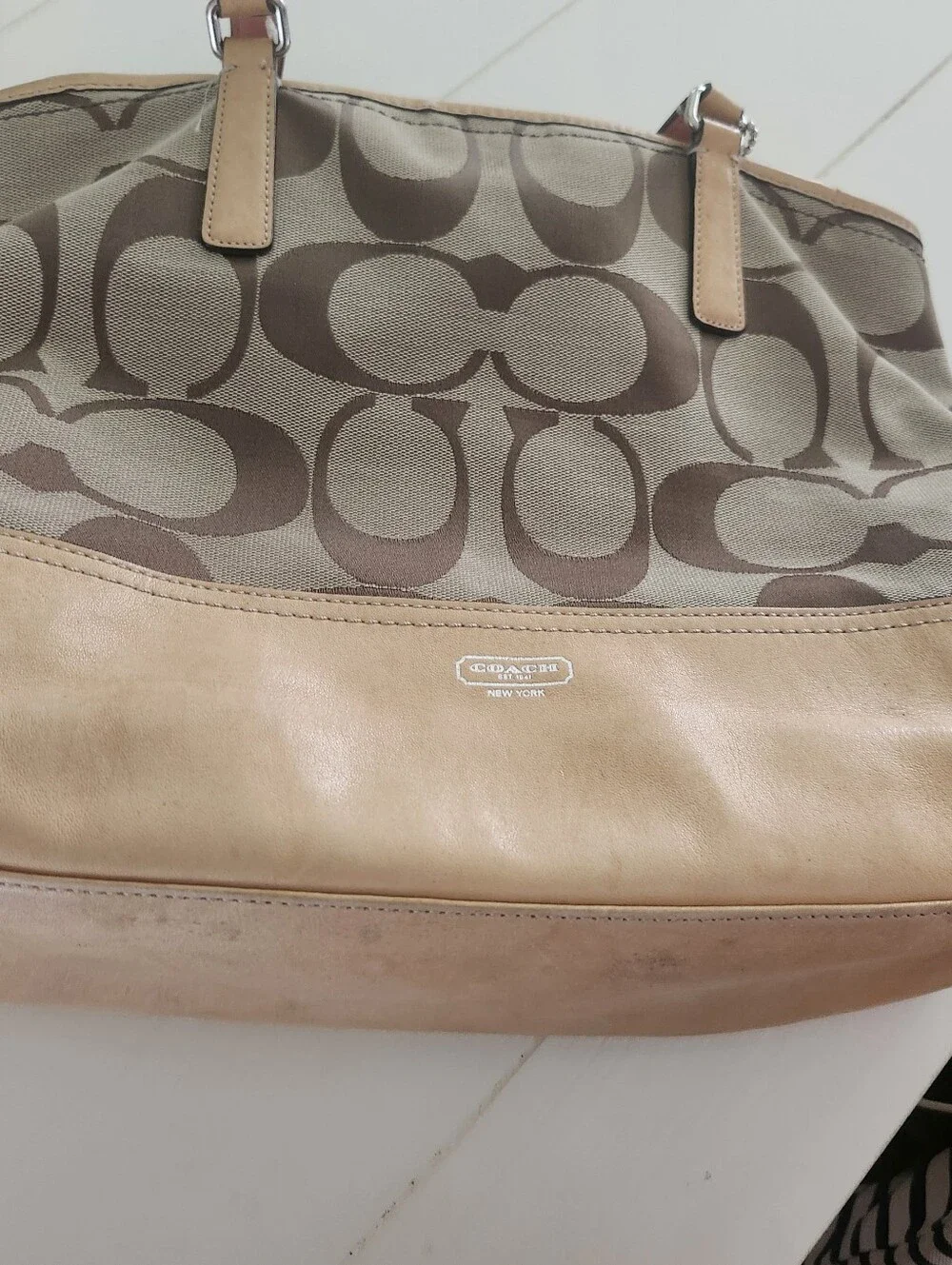 Coach Tan and Brown Signature Canvas Tote